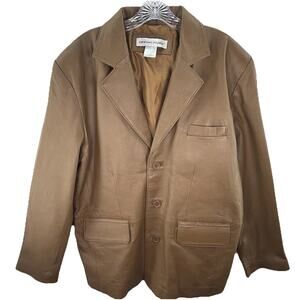 VTG Irvine Park Men's 44R Genuine Leather Caramel Brown Blazer Jacket Coat 70s